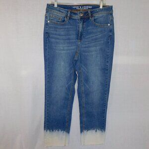 Love & Legend Demin High Waist Crop Raw Hem Dyed Ankle blue mom Jeans Womens 14